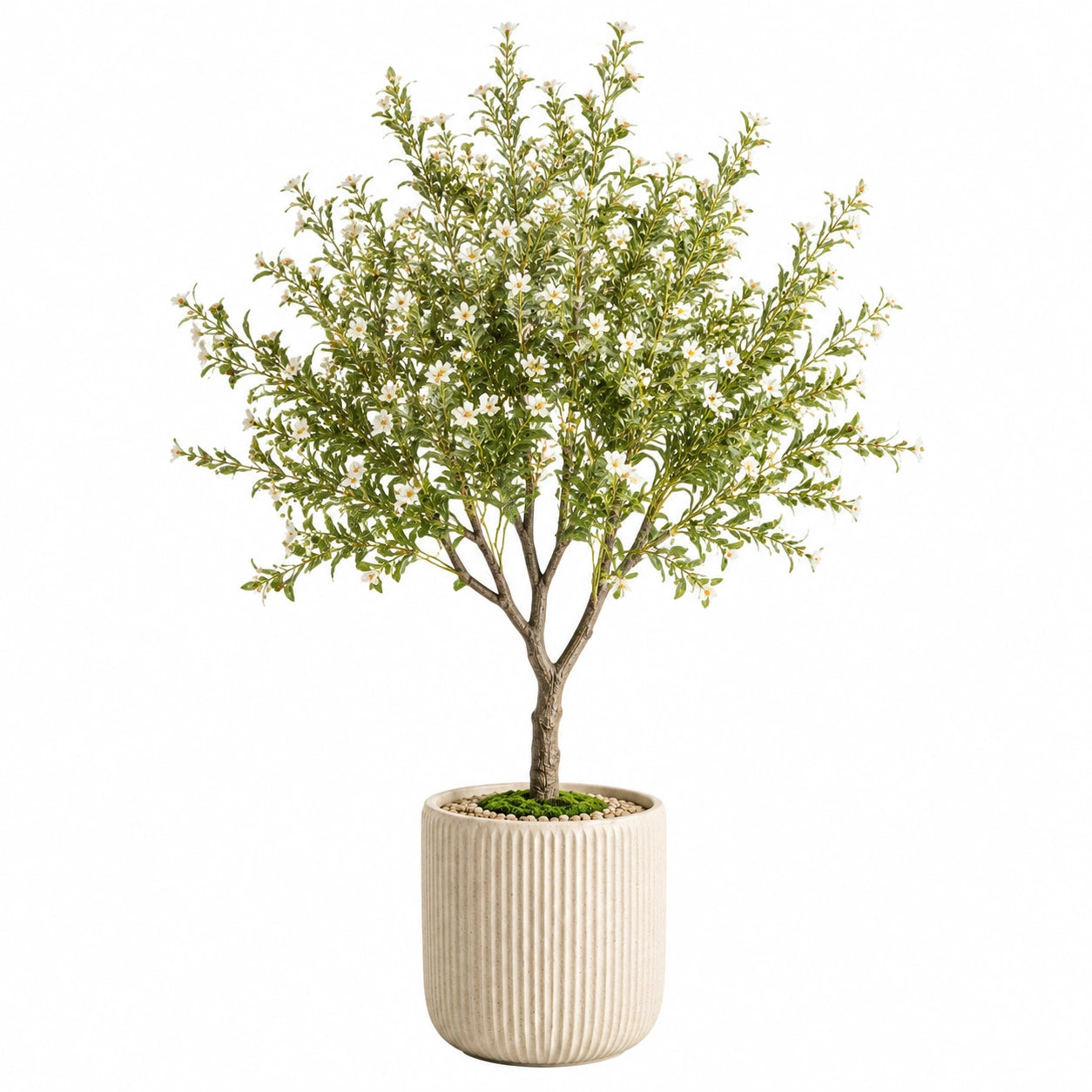 Arbre artificiel fleuri 150 cm plastique vert blanc en pot décoration intérieure