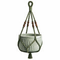 Jardinière suspendue diamètre 15 cm en céramique vert sauge avec corde tressée style bohème
