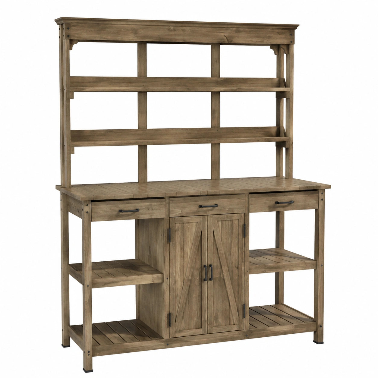 Table de rempotage 120 x 55 x 190 cm en bois marron avec étagères et rangement style rustique