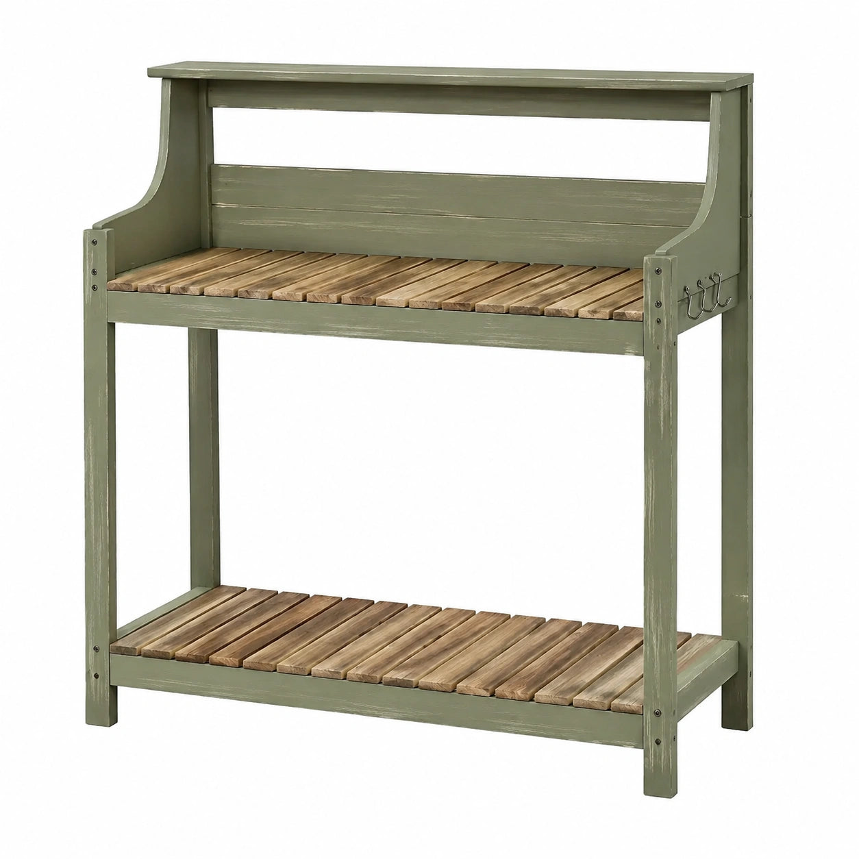 Table de rempotage 100 x 48 x 110 cm en bois vert avec étagères et crochets