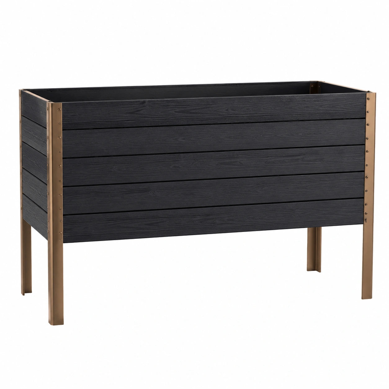 Bac potager surélevé 120 x 60 x 80 cm en bois noir et métal brun pour jardin