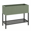 Jardinière surélevée 120 x 60 x 80 cm en acier vert avec étagère de rangement