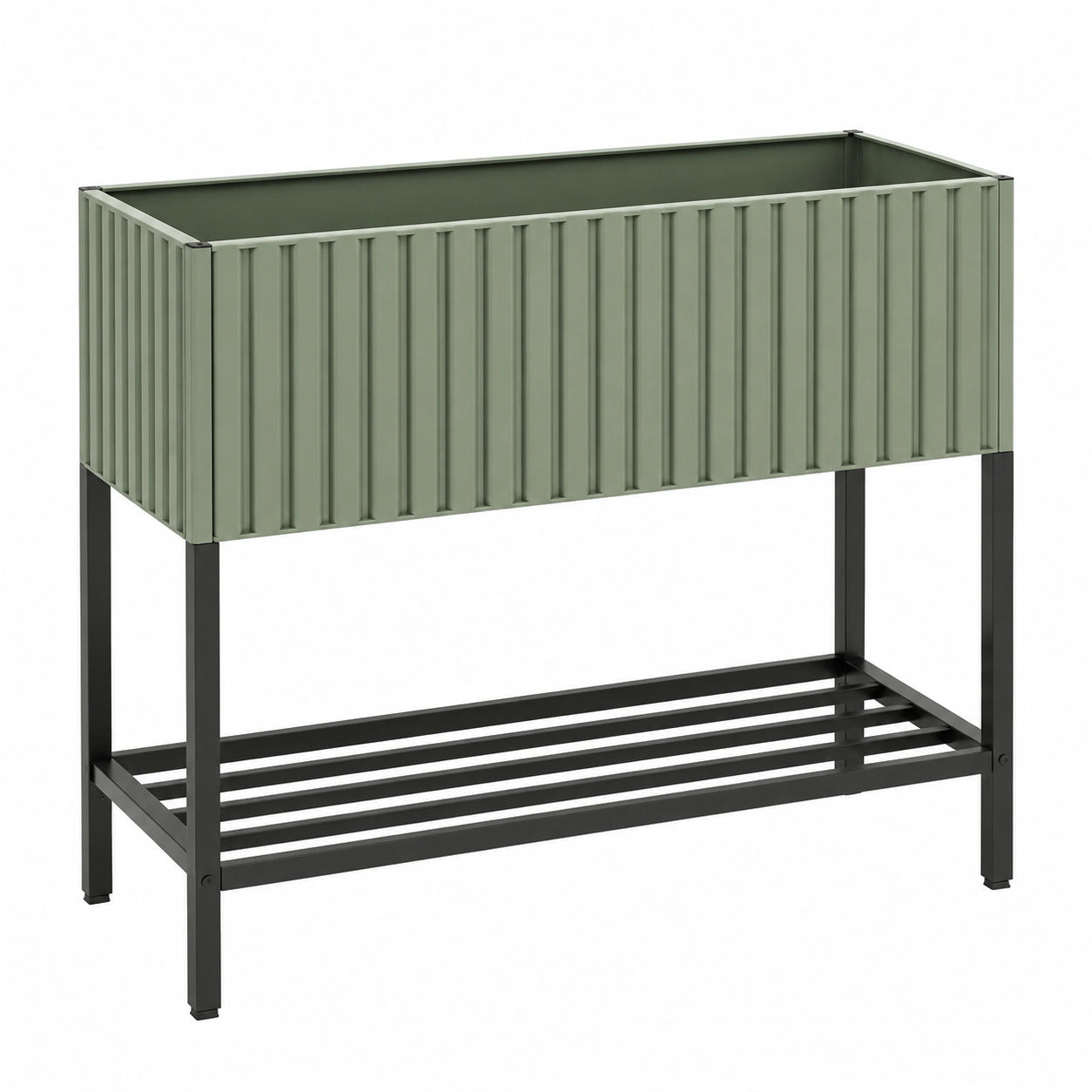 Jardinière surélevée 120 x 60 x 80 cm en acier vert avec étagère de rangement