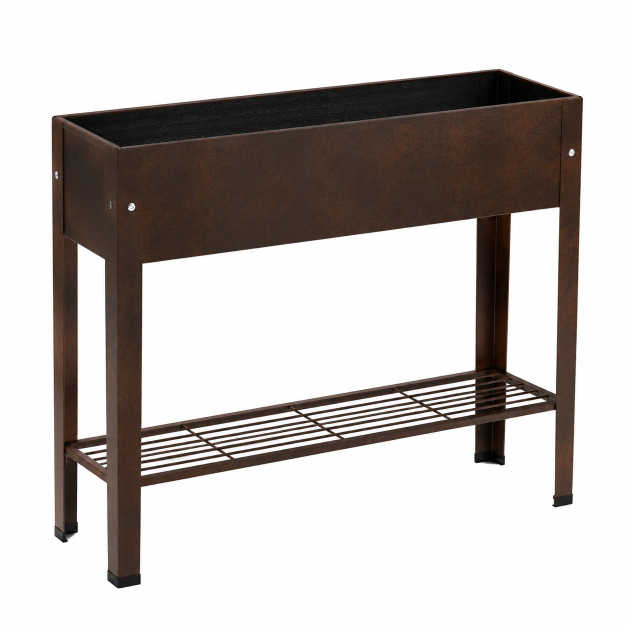 Jardinière surélevée 100 x 40 x 80 cm en acier marron avec étagère de rangement