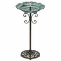 Bain d'oiseaux sur pied diamètre 50 cm métal et verre vert style classique
