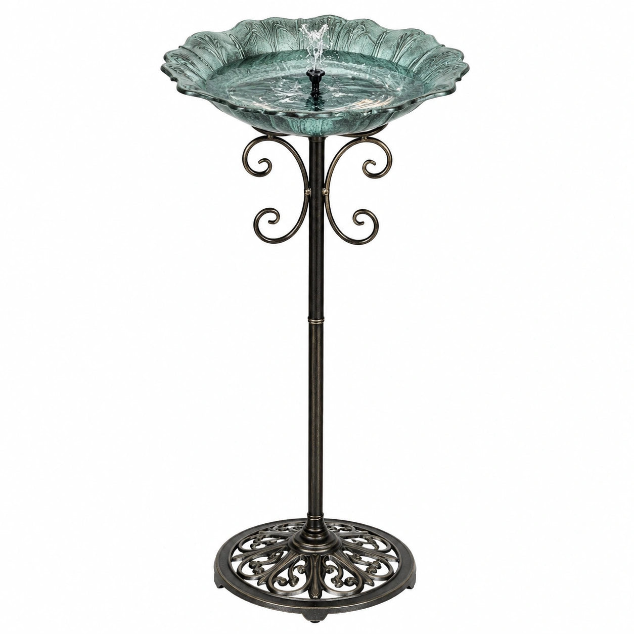 Bain d'oiseaux sur pied diamètre 50 cm métal et verre vert style classique
