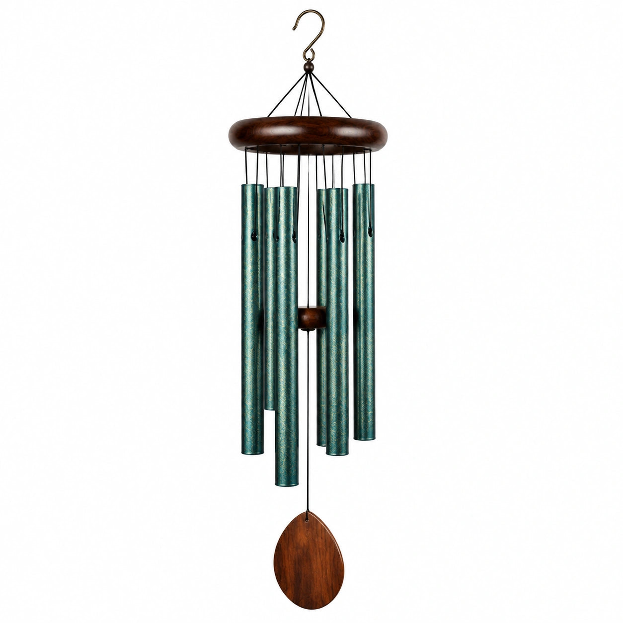 Carillon éolien 90 cm métal et bois bleu vert style suspendu décoratif