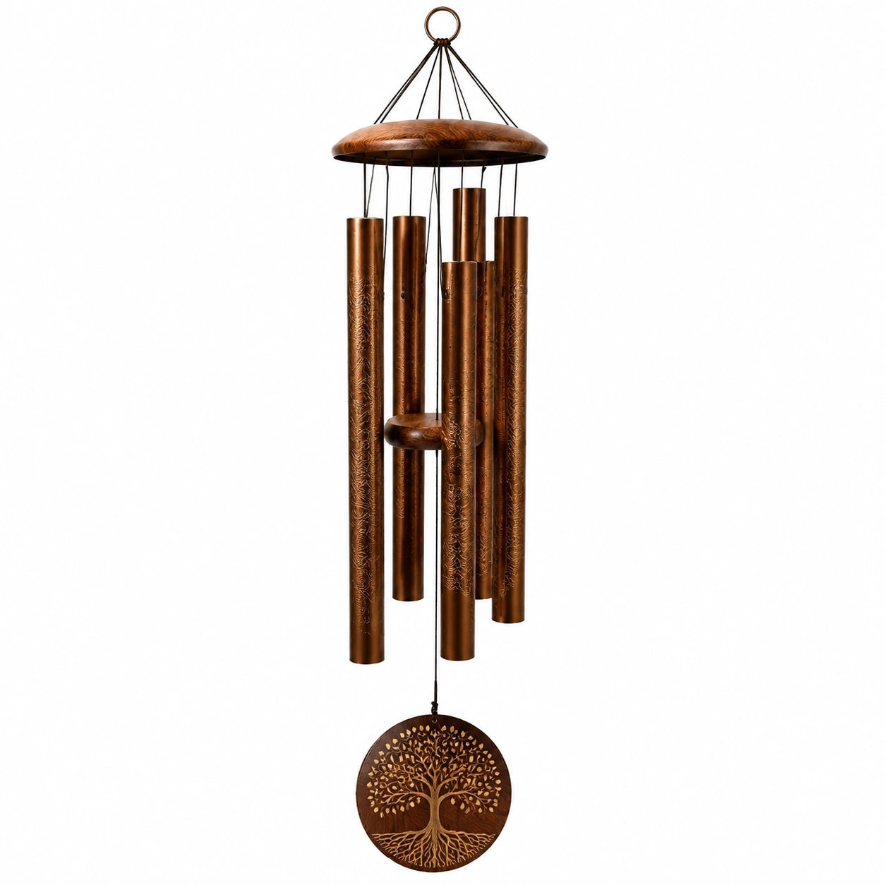 Carillon éolien 90 cm en bois et métal brun décoratif suspendu