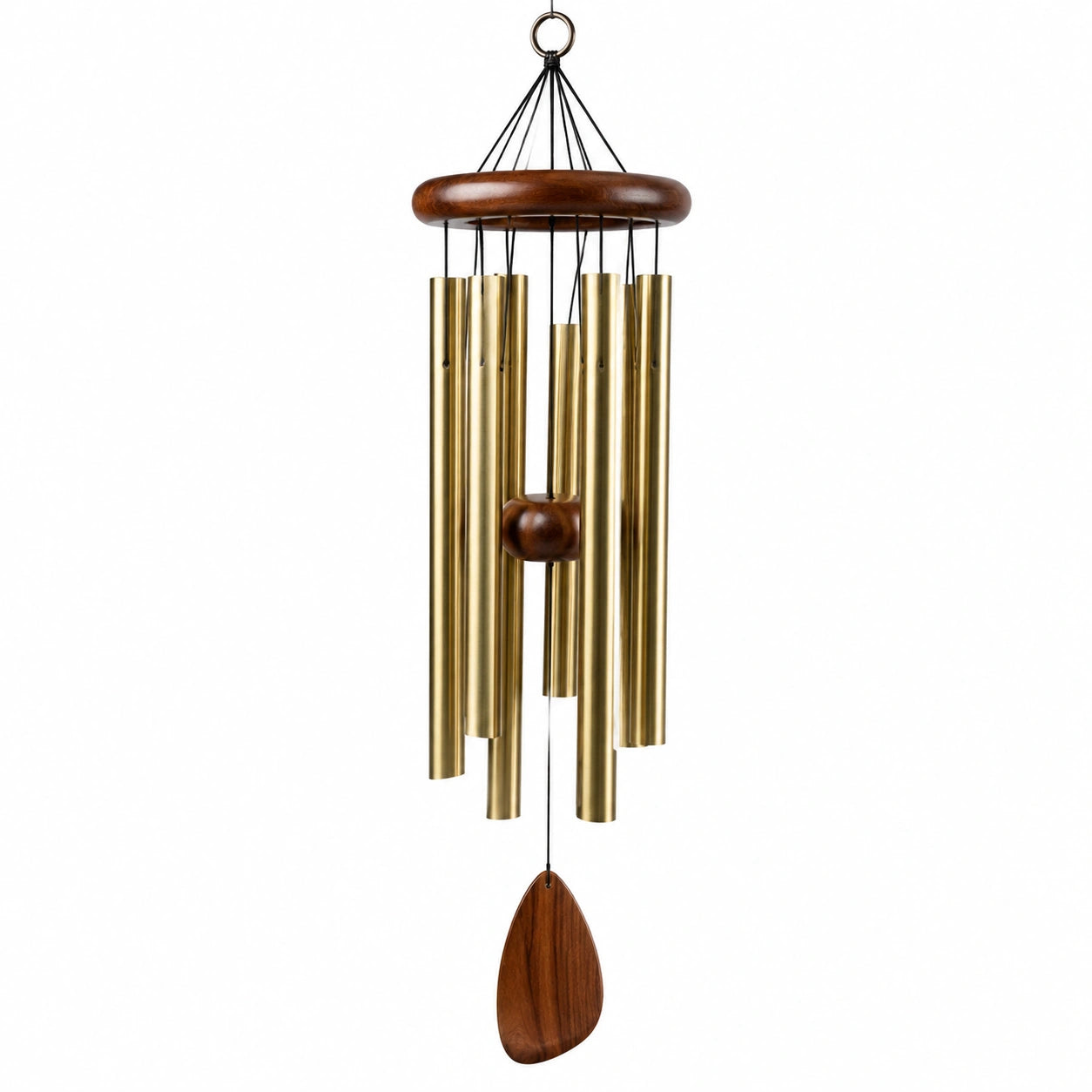 Carillon à vent 90 cm en métal et bois brun doré pour décoration intérieure extérieure