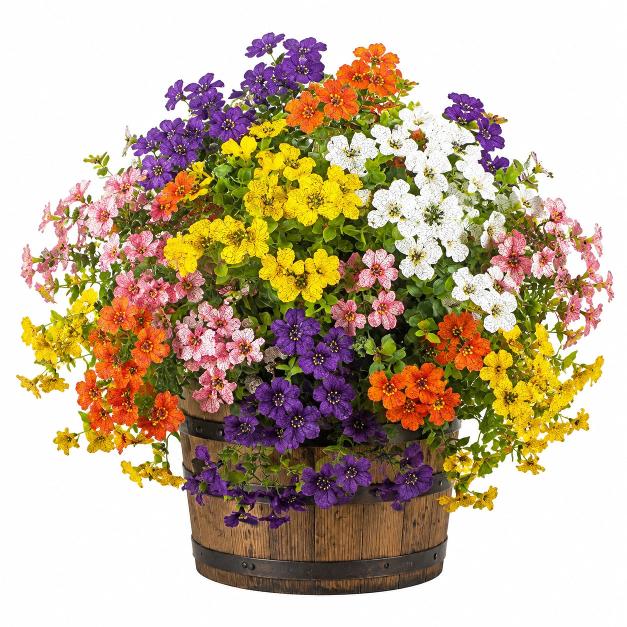 Plante fleurie artificielle en pot 70 cm multicolore en tissu et bois pour décoration intérieure extérieure