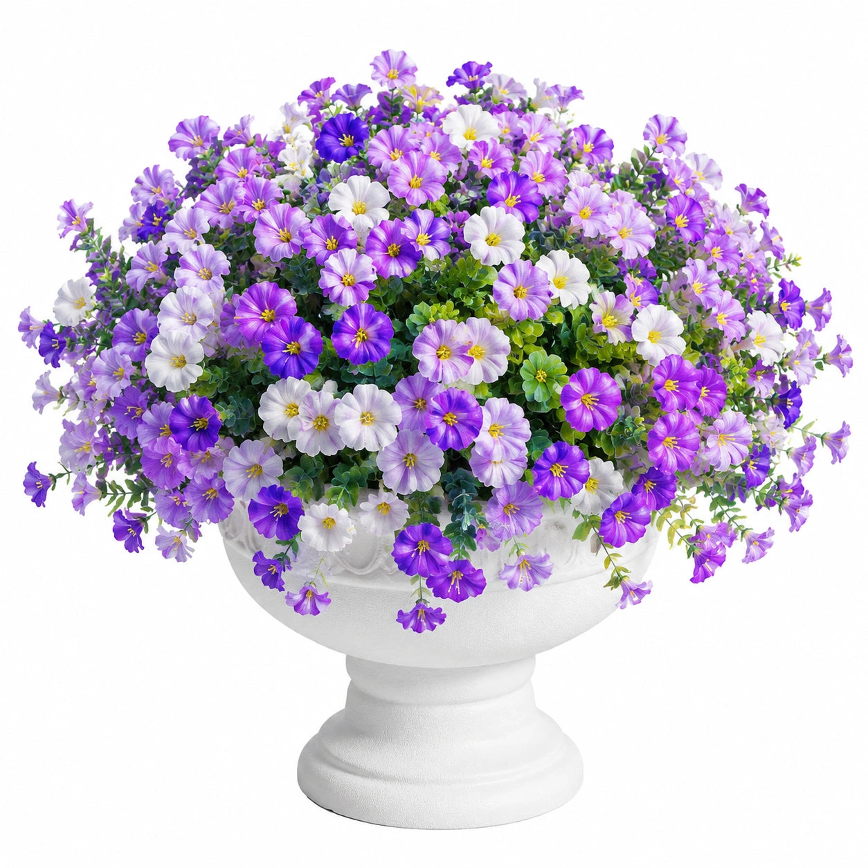 Plante fleurie artificielle en pot 45 cm textile plastique violet blanc décoration intérieure style classique
