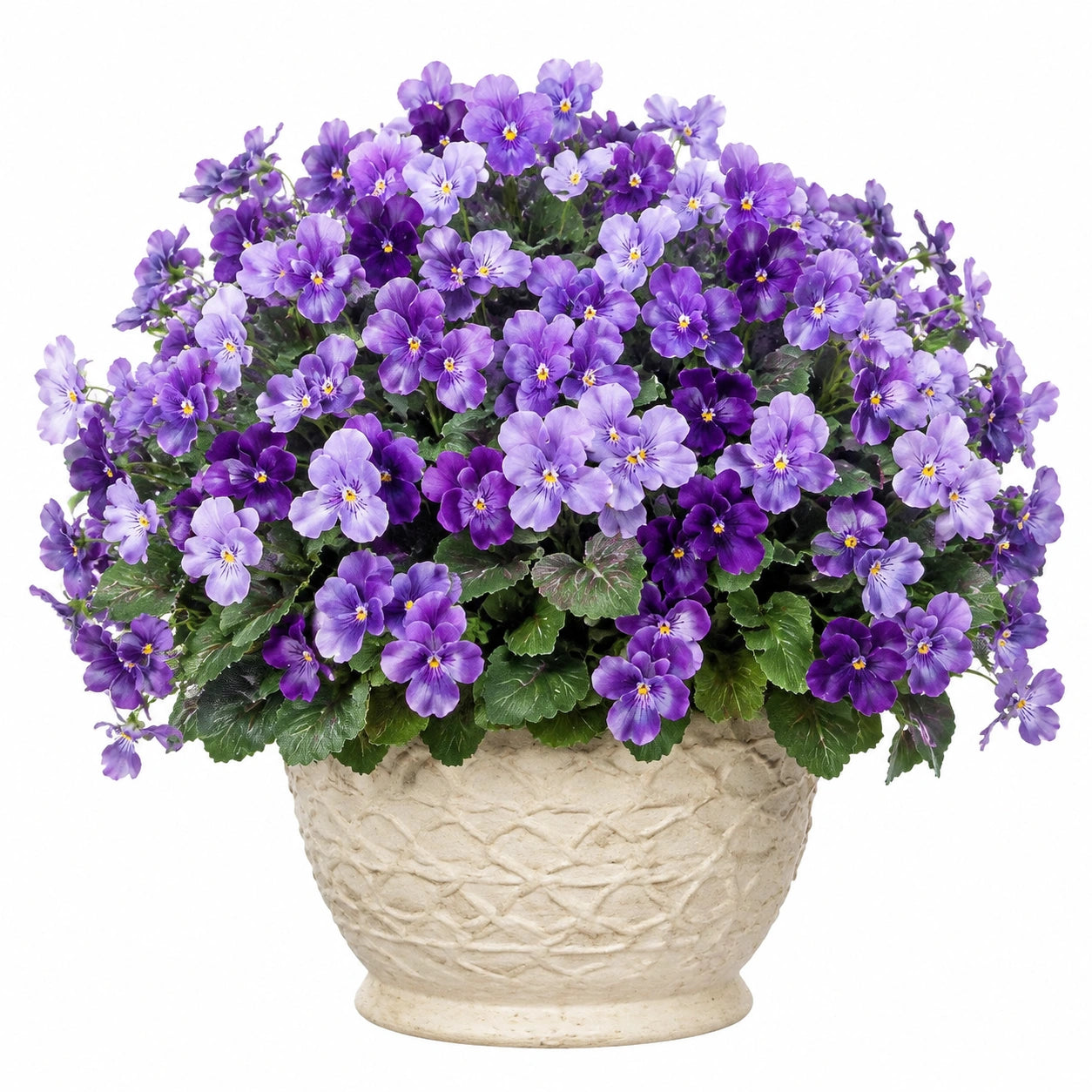 Plante fleurie artificielle en pot 42cm violet en tissu avec pot en céramique décoratif