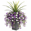 Plante artificielle en pot 115 cm fleurs violettes blanches feuillage vert décorative