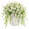 Plante fleurie artificielle en pot 65 cm polyester blanc vert retombante décorative