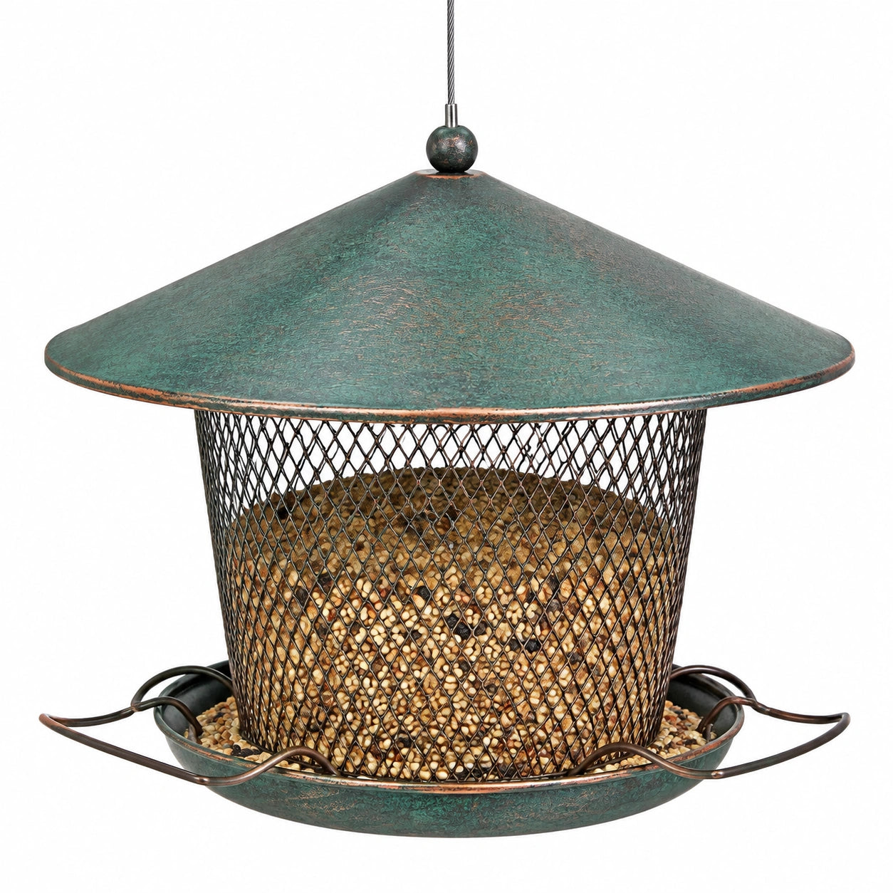 Mangeoire à oiseaux suspendue Ø 30 cm en métal vert style rustique