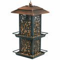 Mangeoire à oiseaux suspendue 25 x 25 x 40 cm en métal vert bronze décor feuilles