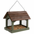 Mangeoire à oiseaux suspendue 30 x 25 x 32 cm en bois vert et brun avec grille métallique