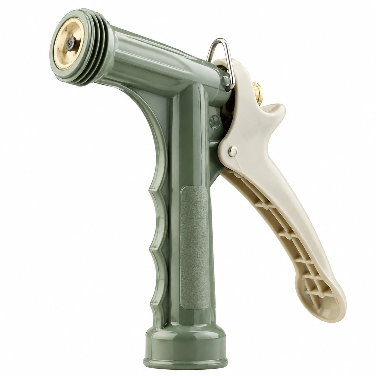 Pistolet d'arrosage 19 cm en plastique vert et beige à jet réglable