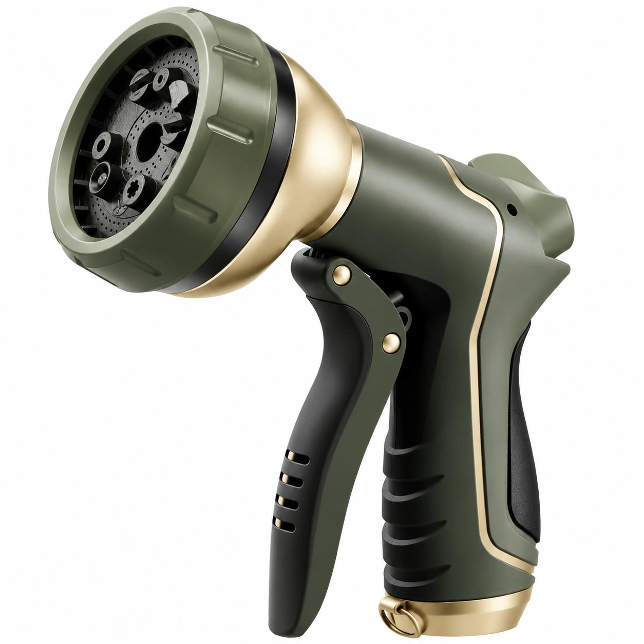 Pistolet d'arrosage 21 cm en plastique vert olive et noir à tête rotative pour jardin