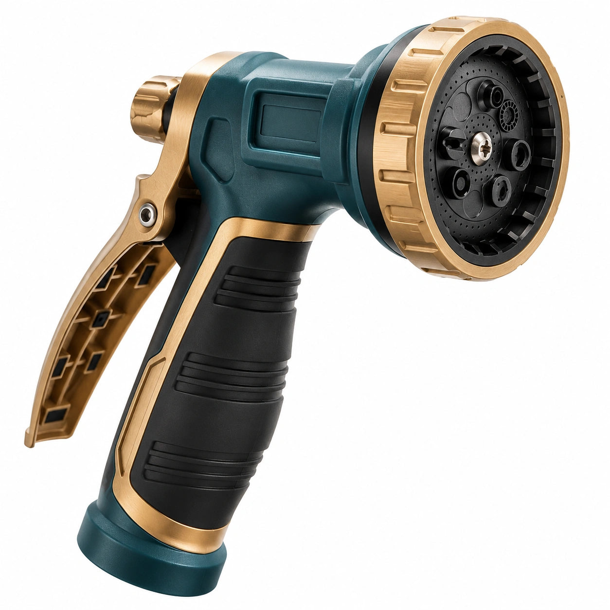 Pistolet d'arrosage 20 cm en plastique ABS vert foncé doré à jet réglable