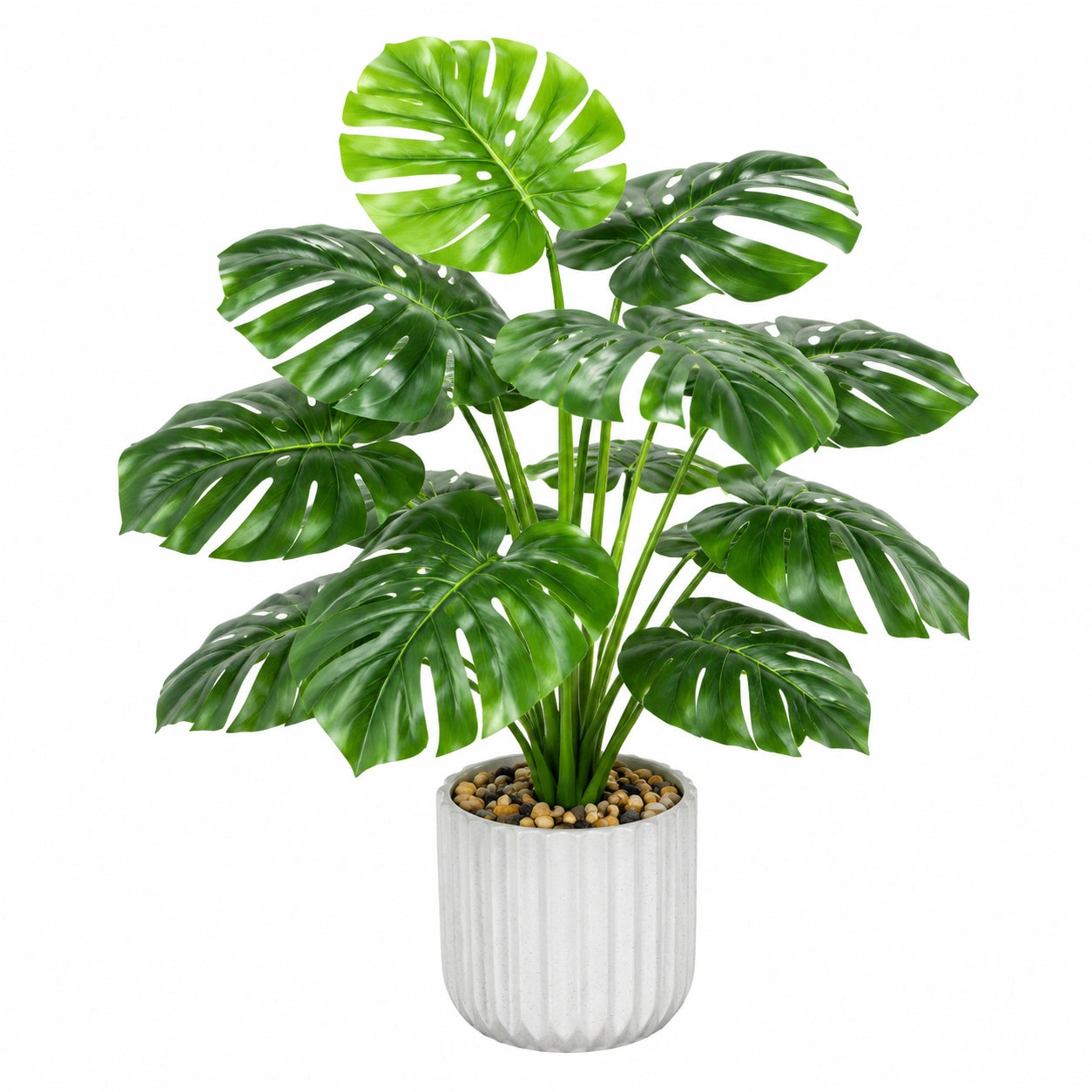 Plante artificielle Monstera 120 cm en plastique vert avec pot en céramique pour décoration intérieure